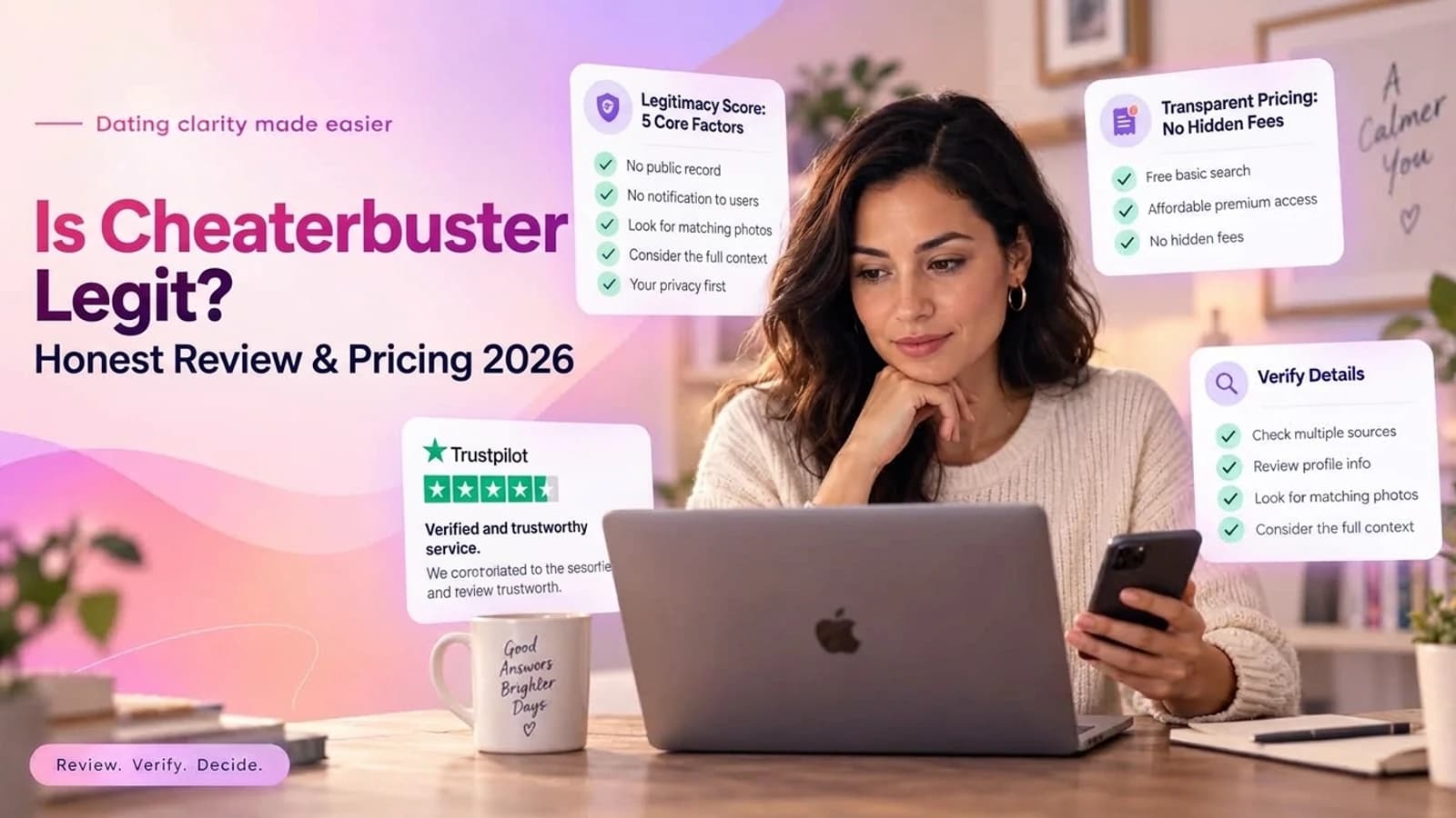 Person reviewing online subscription terms and service legitimacy on laptop