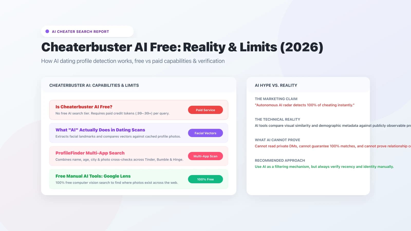 Cheaterbuster AI free search review and facial recognition guide