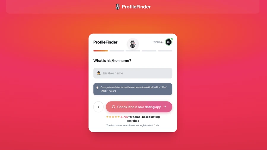ProfileFinder first name entry field for dating profile search
