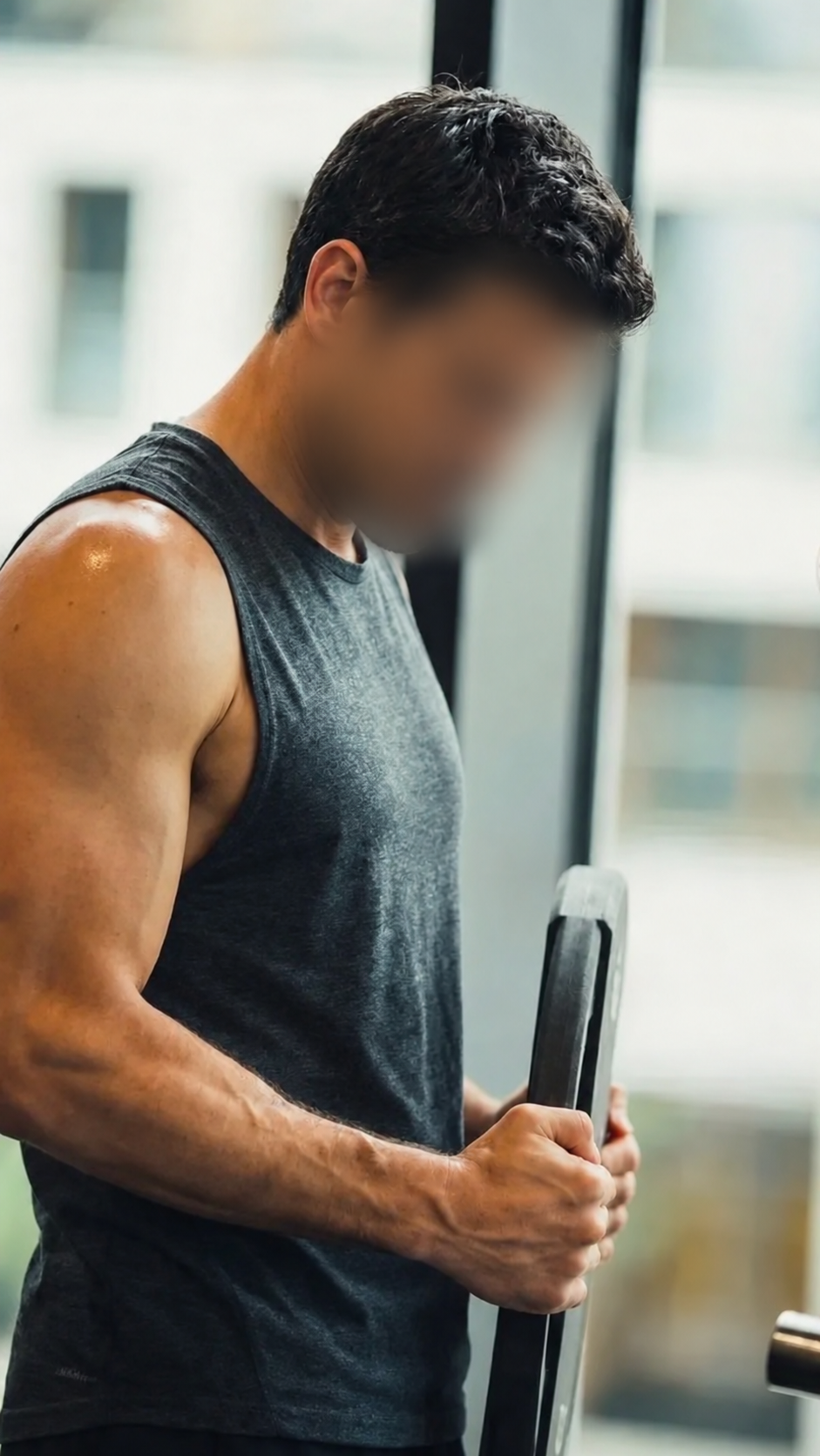 Profile photo in a workout setting with the face blurred
