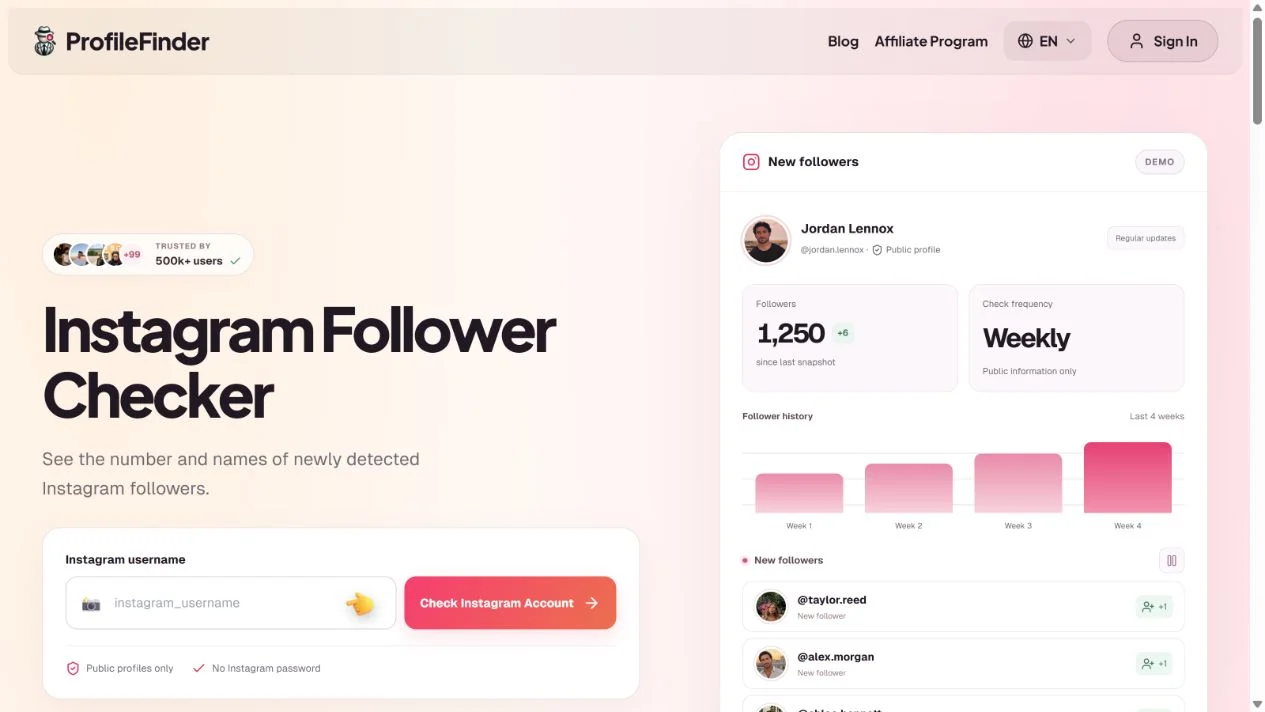 ProfileFinder public Instagram checker username form